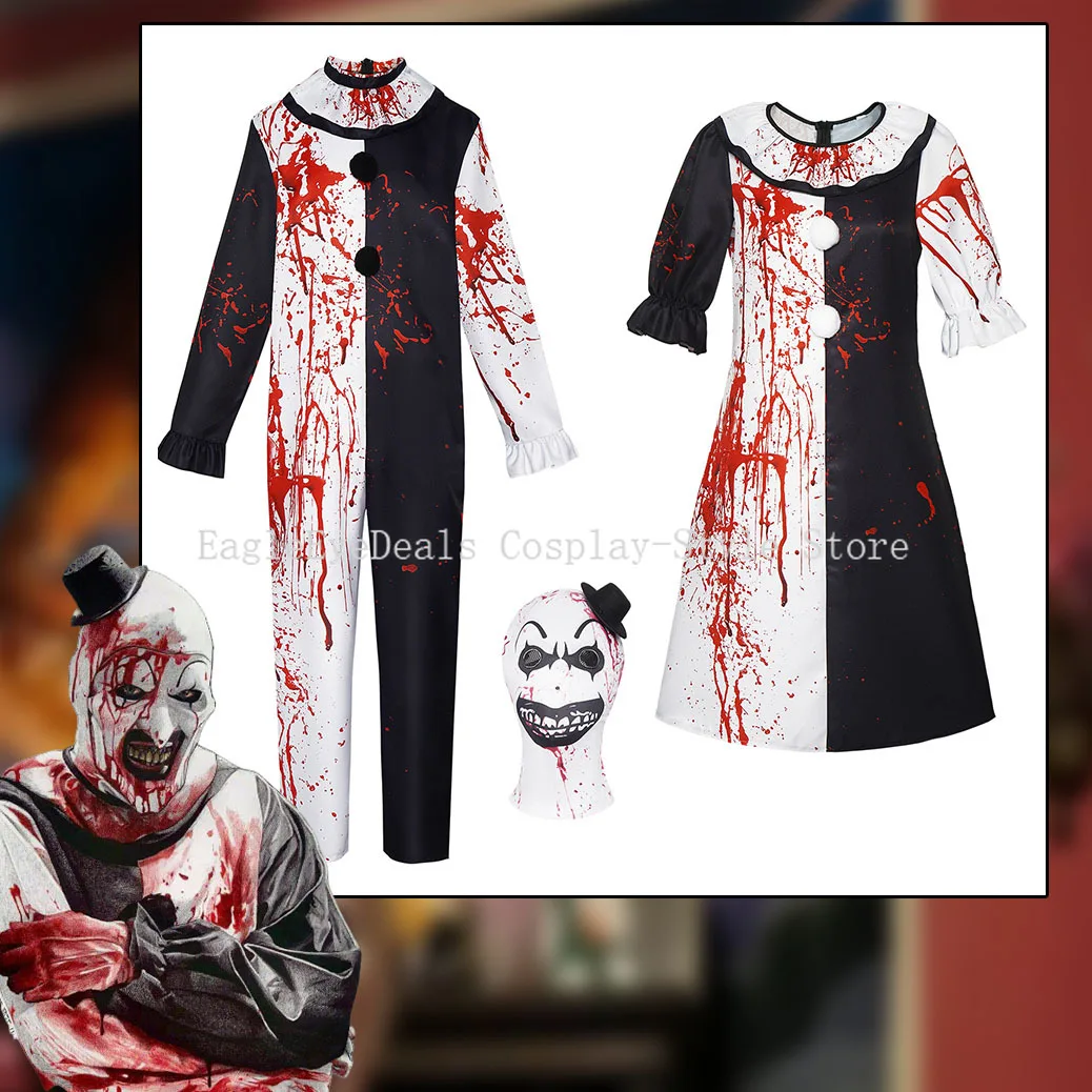 فيلم رعب الفن المهرج تأثيري حلي المرعب مجموعة كاملة أغطية الرأس الدموية للرجال النساء بنين بنات حفلة الهالوين بذلة