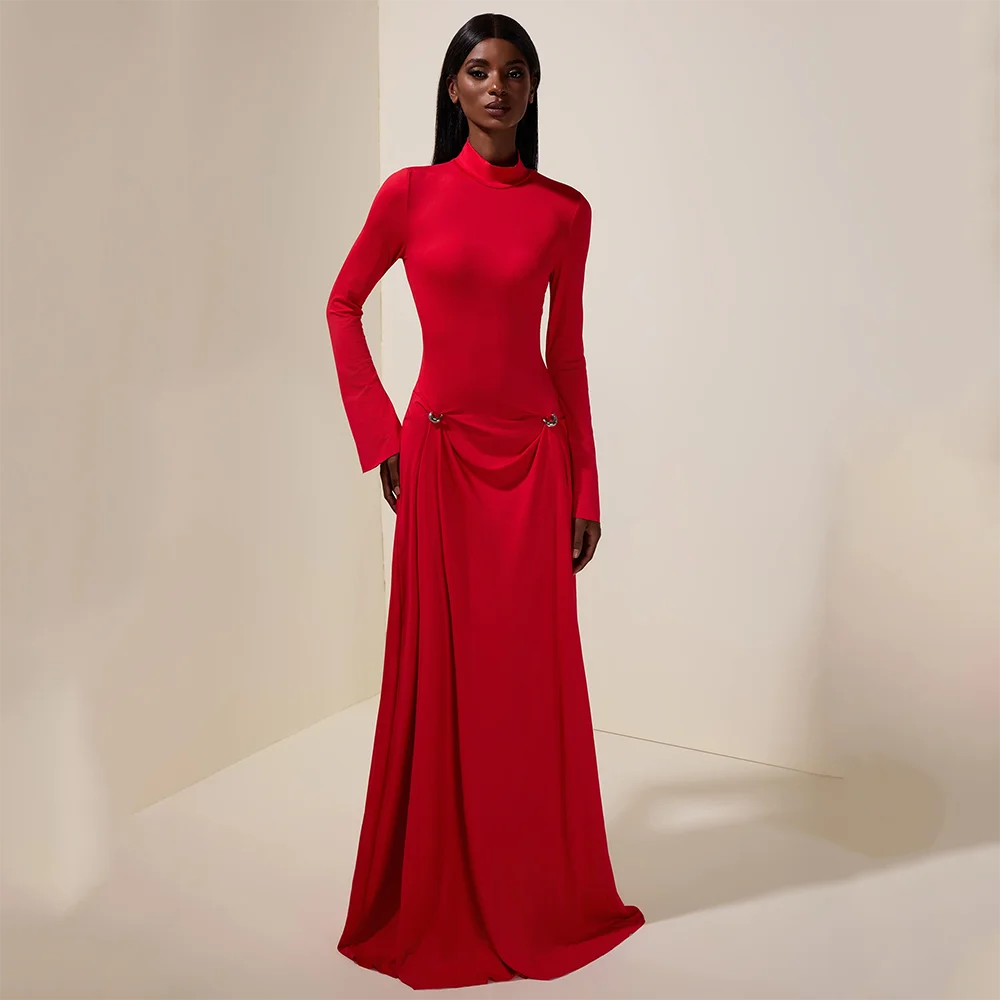 

Customized High Collar Long Evening Dresses Elegant Formal Occasion Prom Gowns 2025 Simple Pleat Floor Length Prom Dresses