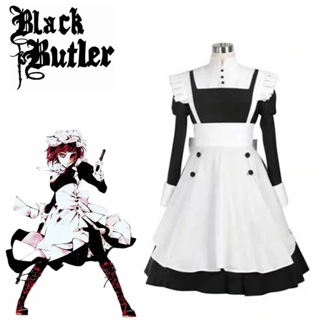 Japanse Anime Black Butler Lady Kuroshitsuji Mey Rin Lady Kostuum Cosplay Hoge Kwaliteit Jurk + Schort Voor Halloween Party