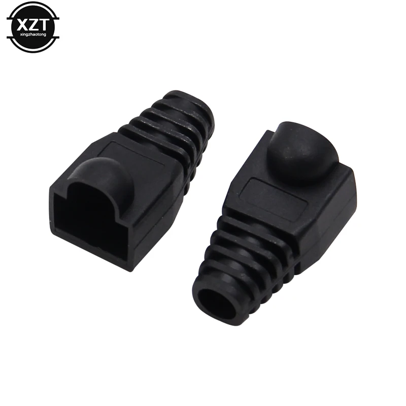 50pcs Black Network Cable Boots Plastic Protective Sleeve Strain Relief For RJ45 Cat5/6 Cable Connector Modular Network