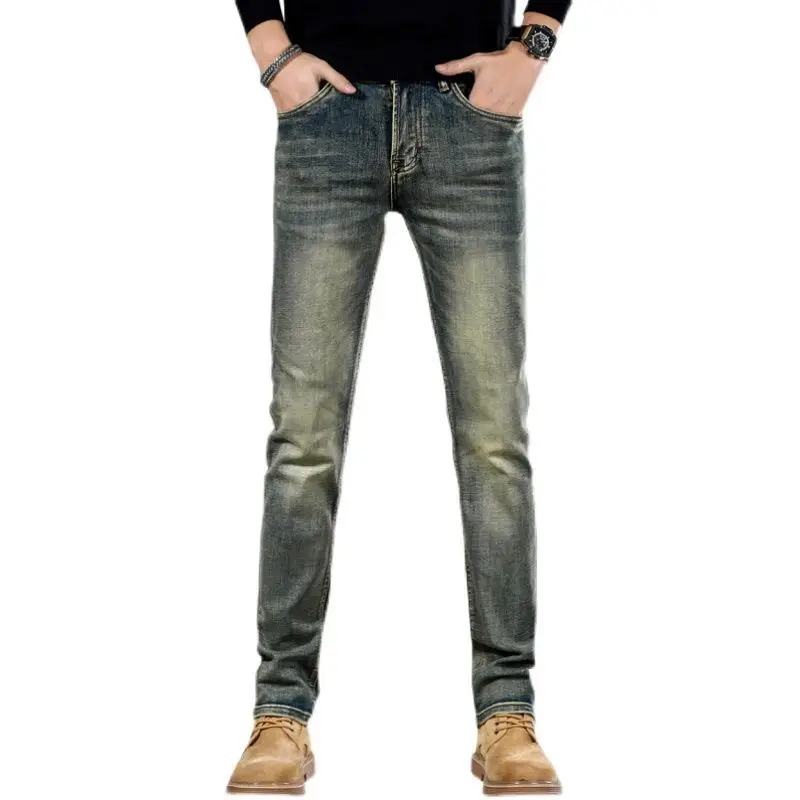 Neue Marke Retro Jeans Herrenmode Frühjahr und Herbst Neue Kleine Füße Dünne Elastische Gerade Vintage Mann Kleidung Hosen