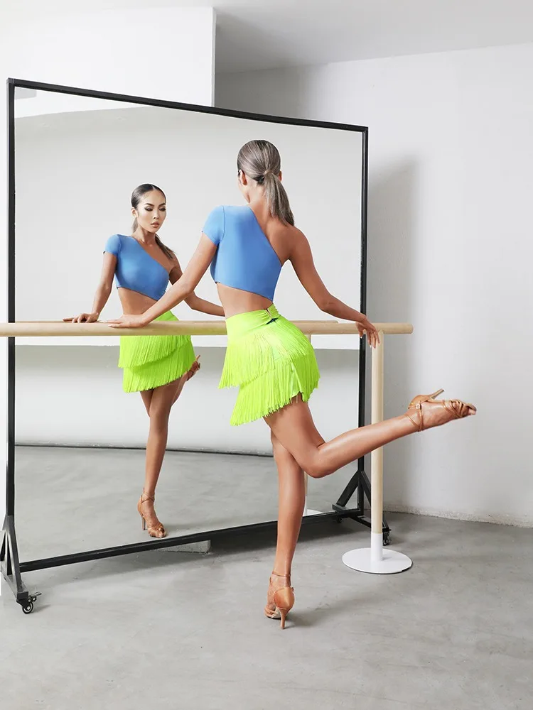 customize adult Latin skirt double layered tassel chacha rumba samba tango competition performance training suit for women dress