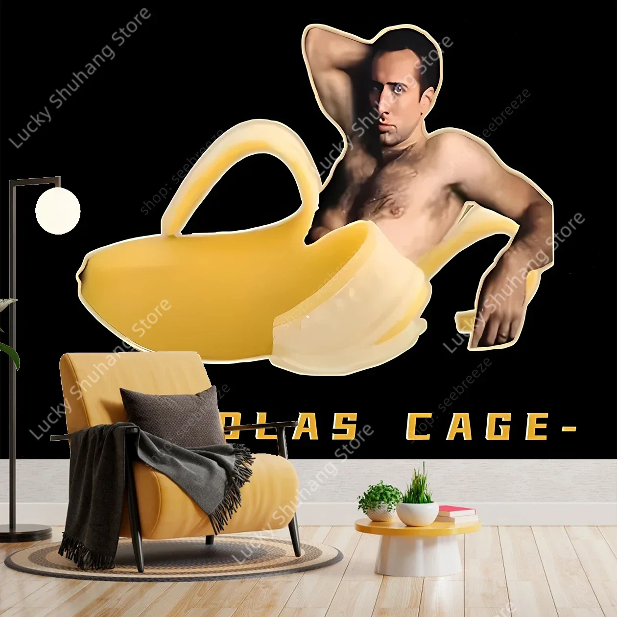 Николас Кейдж и банан, химерный гобелен, забавный поп-арт, настенный декор для спальни, общежития, уникальный подарок для фанатов кино