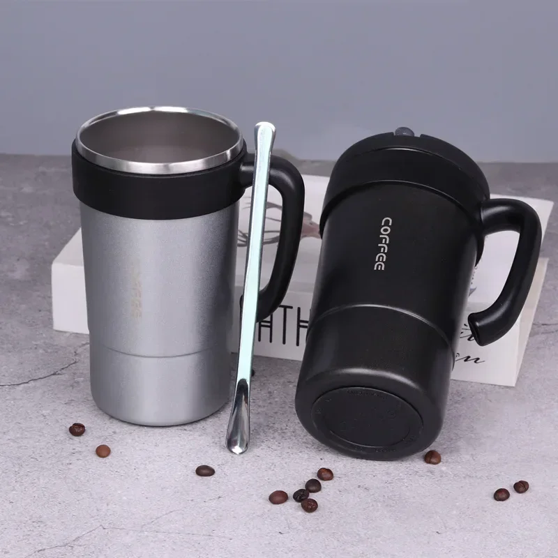 580ml French Coffee Office Cup with Spoon Stainless Steel Business Gift Cup Vacuum Coffee Cup  Vacuum Insulated Bottle Thermos