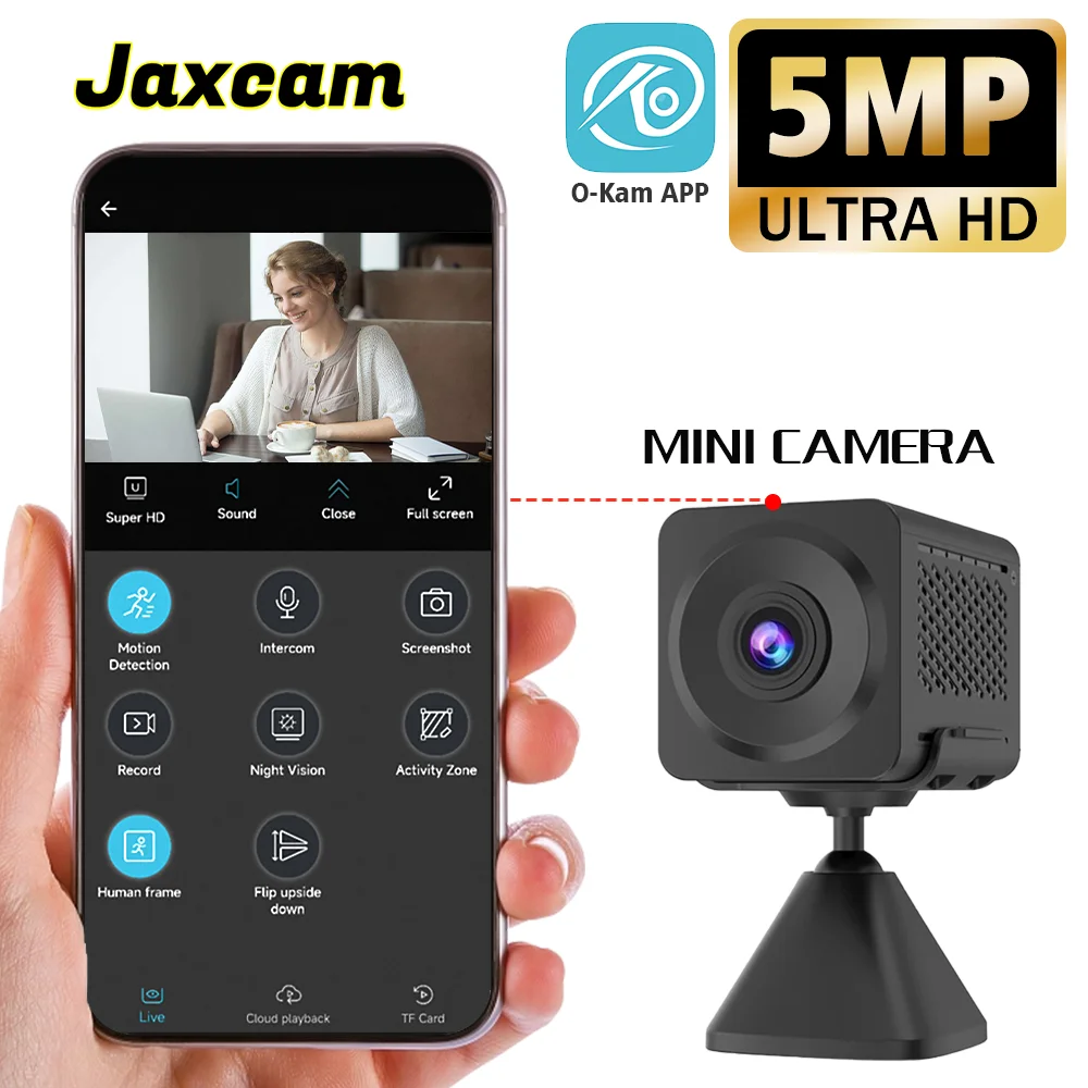 O-Kam-Mini caméra vidéo intérieure, moniteur de batterie WiFi, audio bidirectionnel, protection de sécurité HD, surveillance, caméra IP portable, 5MP