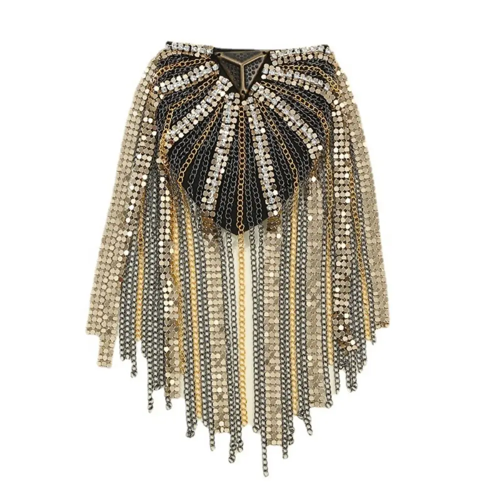 Retro Epaulets Tassel Chain Epaulette Crystal Brooch Brooch Shoulder Board Pin Shiny Jacket Vintage Brooch Western-style clothes