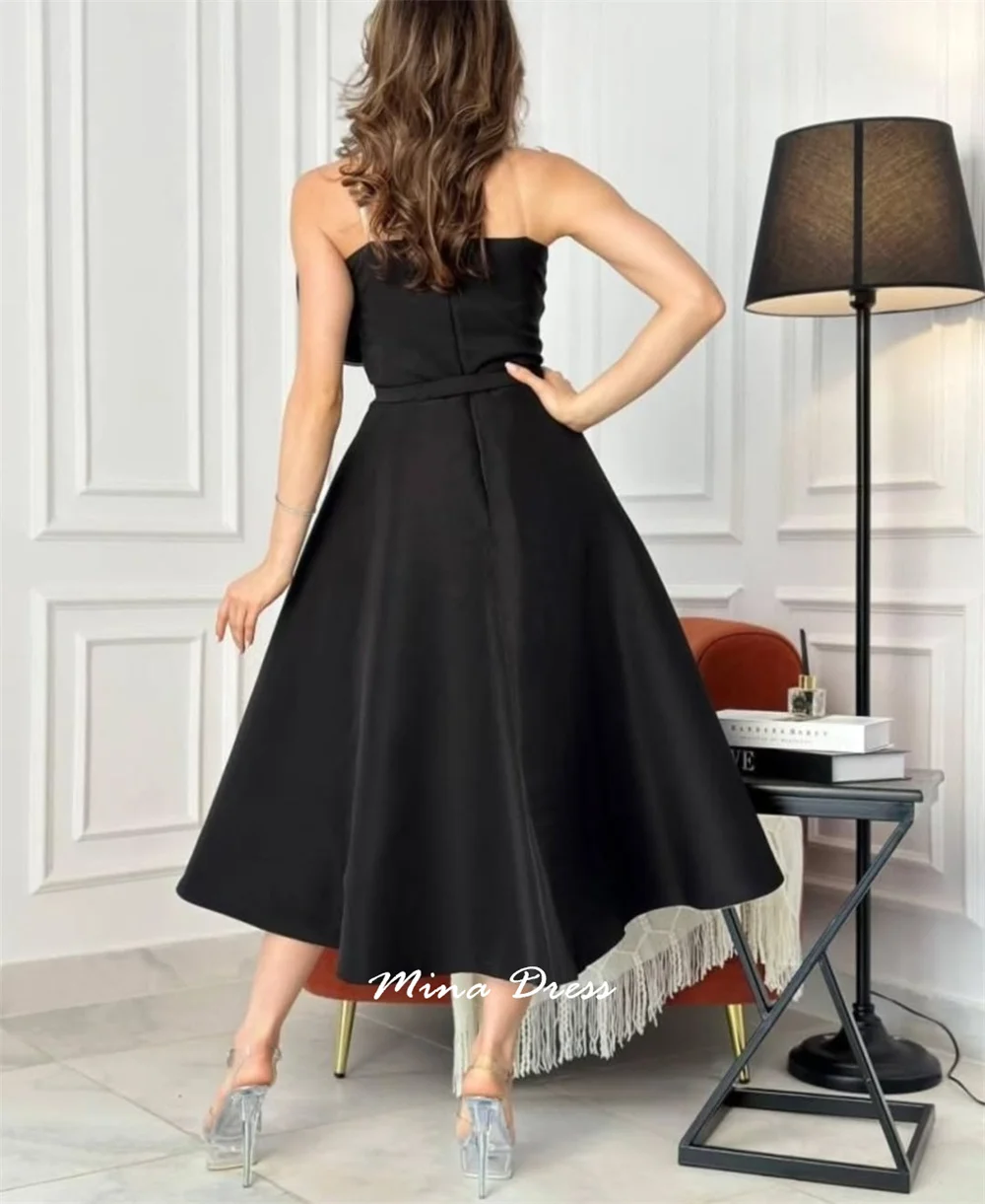 Mina Transparent Shoulder Straps Prom Dresses for Special Occasions Short Style Formal Occasion Dresses Customized Black Flowers