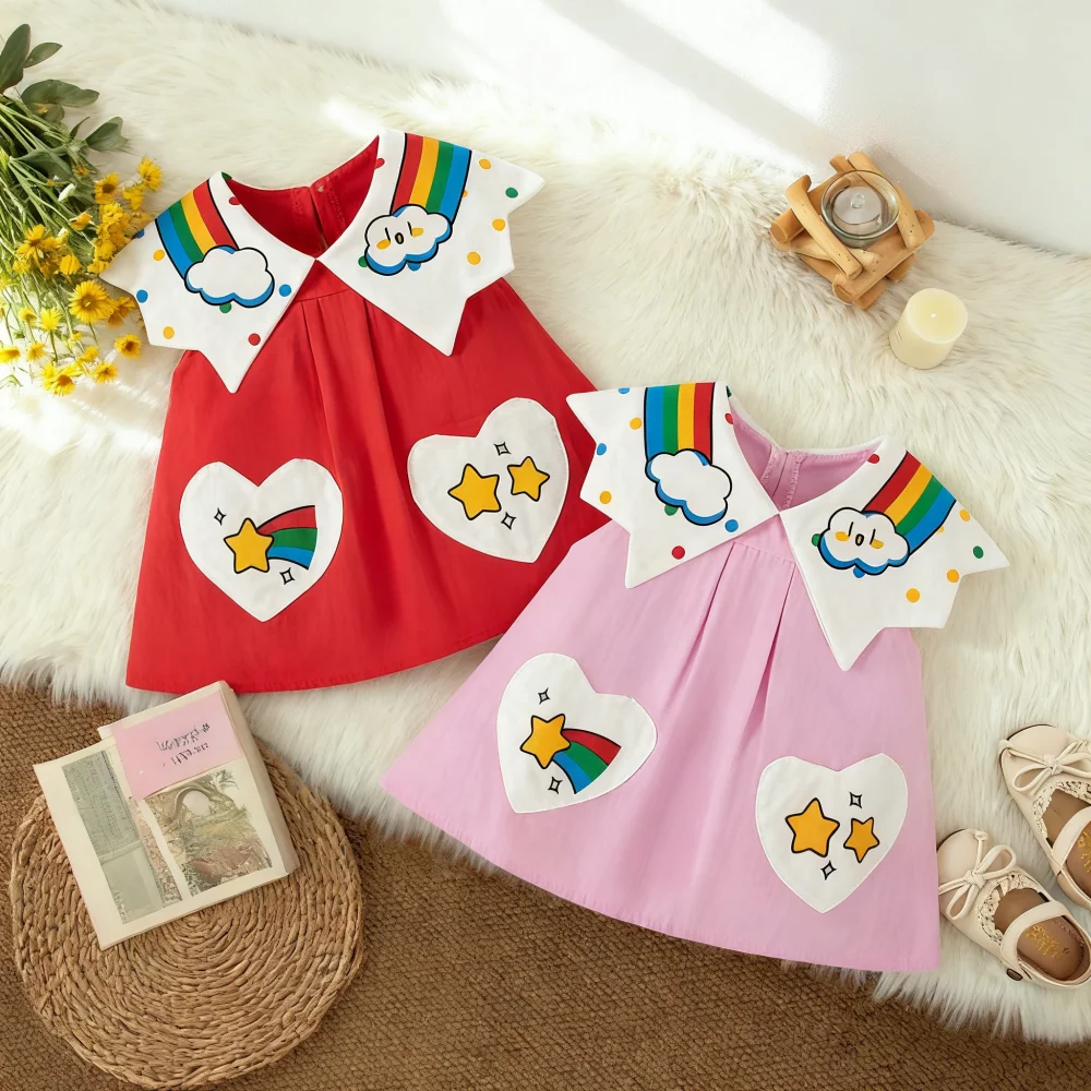 

Girls' Dresses Summer Cute Cartoon Sleeveless Baby Girl Dresses Collar Cotton Baby Dresses Baby Girl Clothing