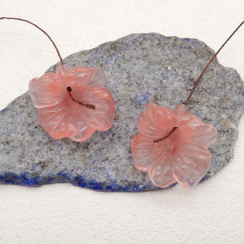 Beads for Jewelry Making Volcano Cherry Quncortz Carved Flower Earring Beads Fashion Jewelry Accessory For Women 28x25x11mm 11g