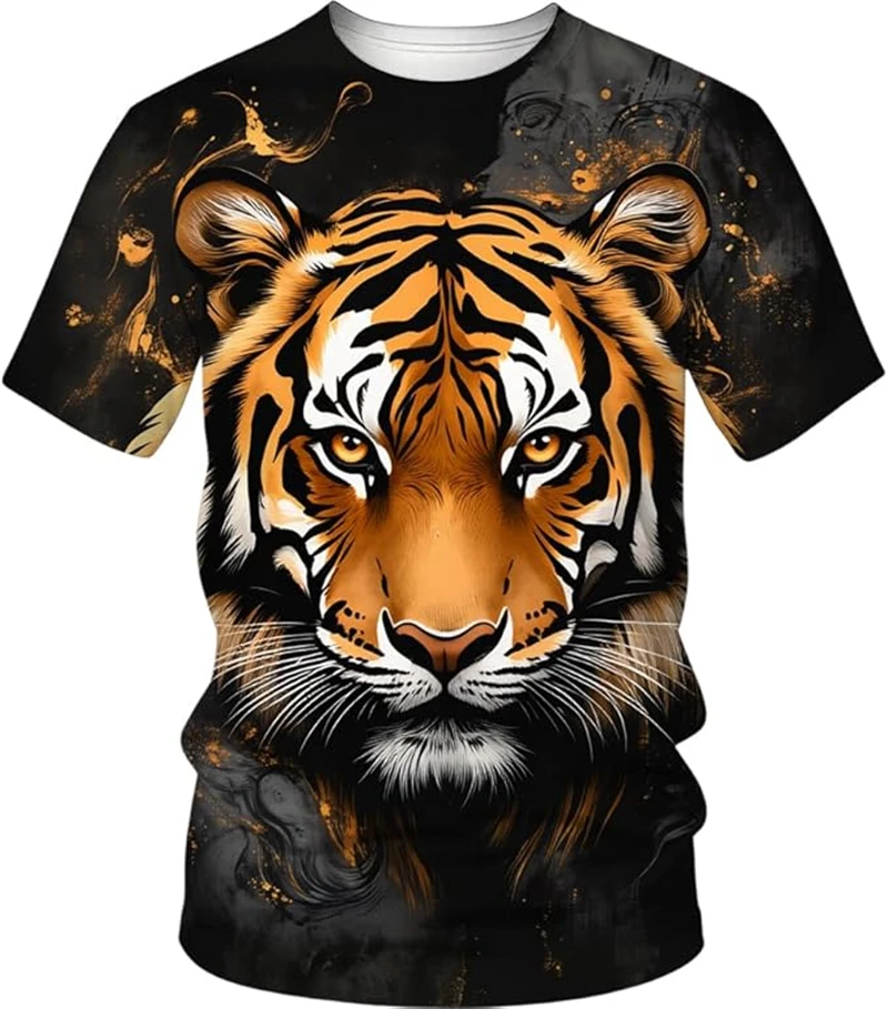 Fashion Men T-Shirt Cool Animal Tiger Graphic Short Sleeve T ShirtsTrend Casual Street Style Printed Round Neck Y2k Unisex Tops