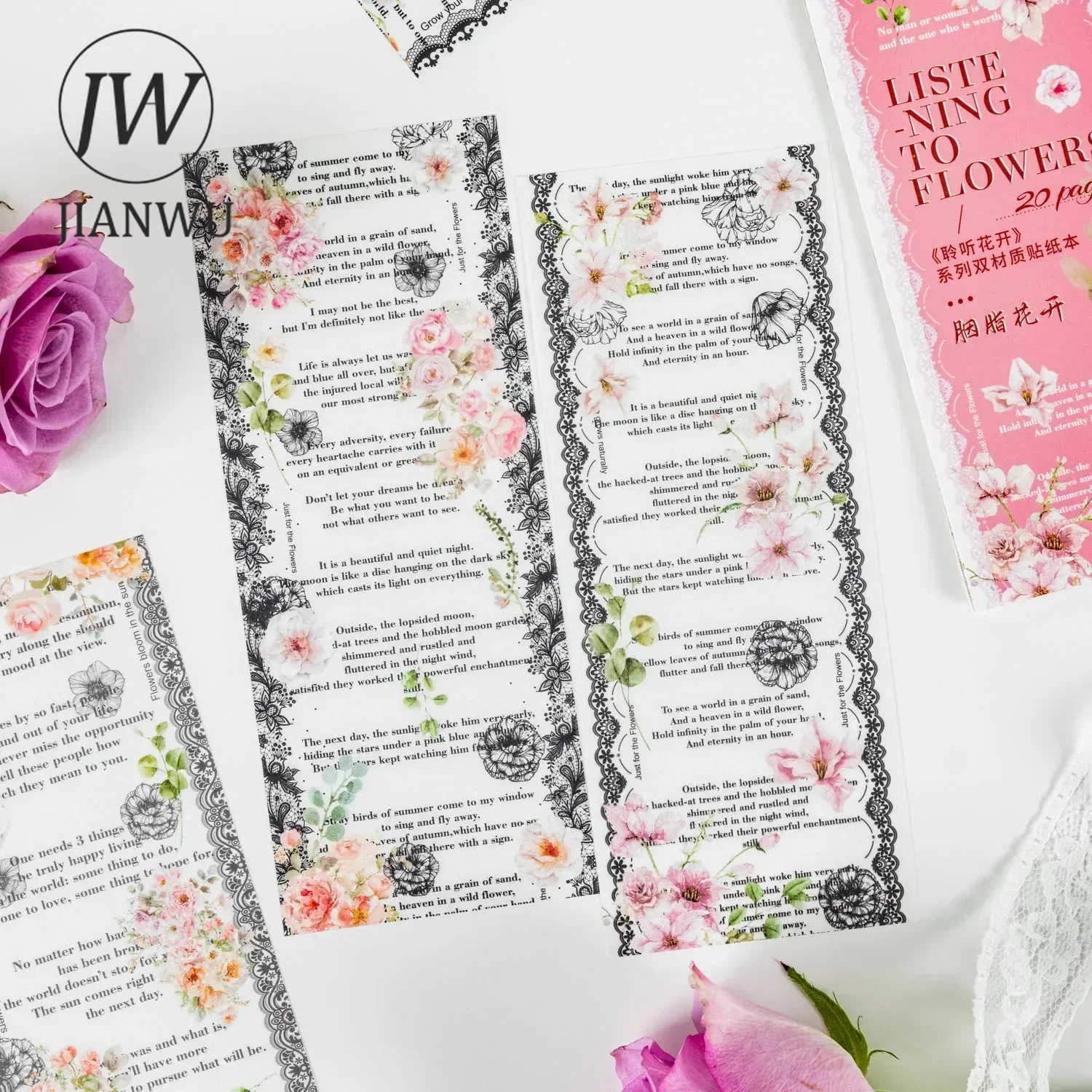 JIANWU Listen To The Flower Series Vintage Lace Floral Landscaping Material Collage Sticker Book Creative DIY Journal Stationery