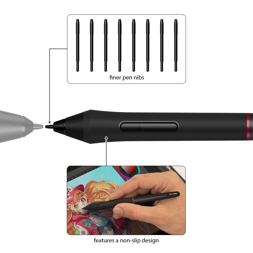 Digital Pen PA2 Battery-free Stylus for UGEE / XP-PEN Graphic Monitor Artist 12/13.3/15.6 Pro, Artist 22R Pro, Artist 24 Pro