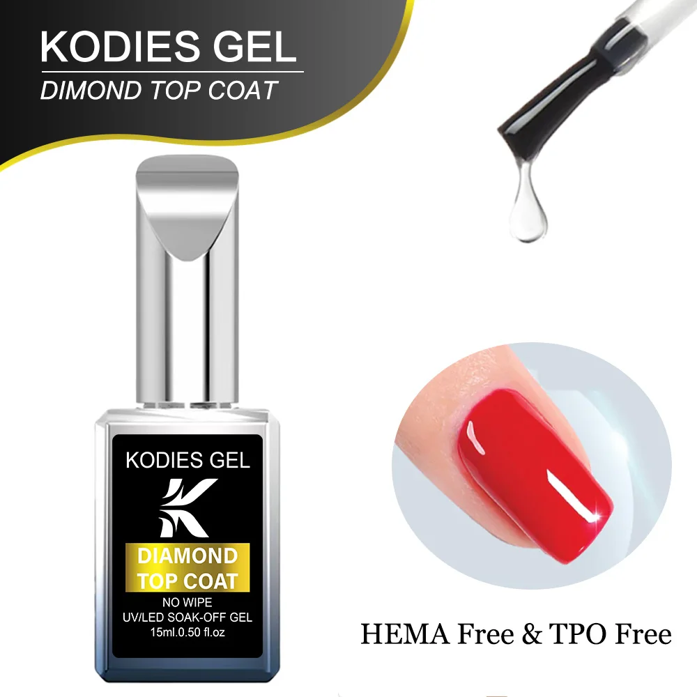 KODIES GEL diamant couche de finition nouvelle formule résistance aux rayures couche de finition sans lingette Gel UV Vernis à ongles Vernis Semi permanent UV Gellak