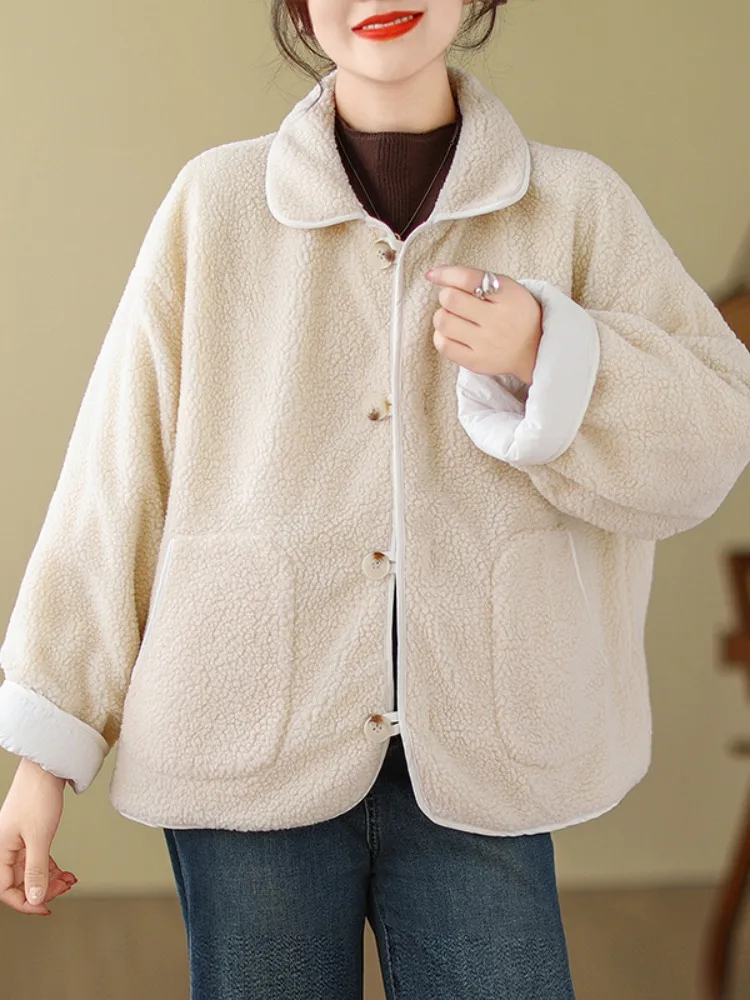 

Thiened Fce Домашняя одежда Пальто Женская зимняя высококачественная двусторонняя одежда с небольшим воротником из меха ягненка с меховой подкладкой из хлопка