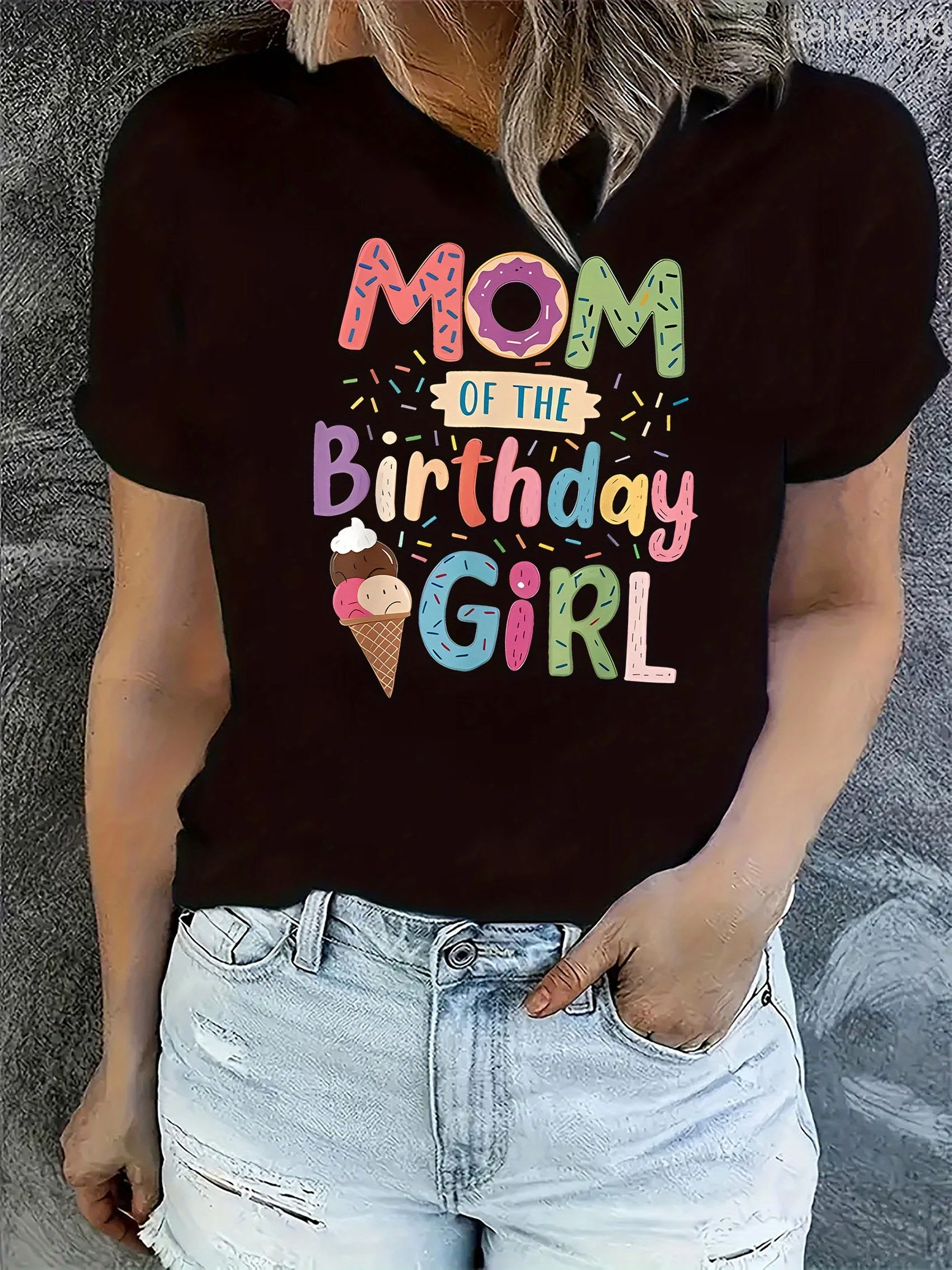 

Women's Casual Sleeve T-Shirt Birthday Graphic Print with Confetti & Ice Design Stretch Round Neck Tee Summer Aesthetic Clothes