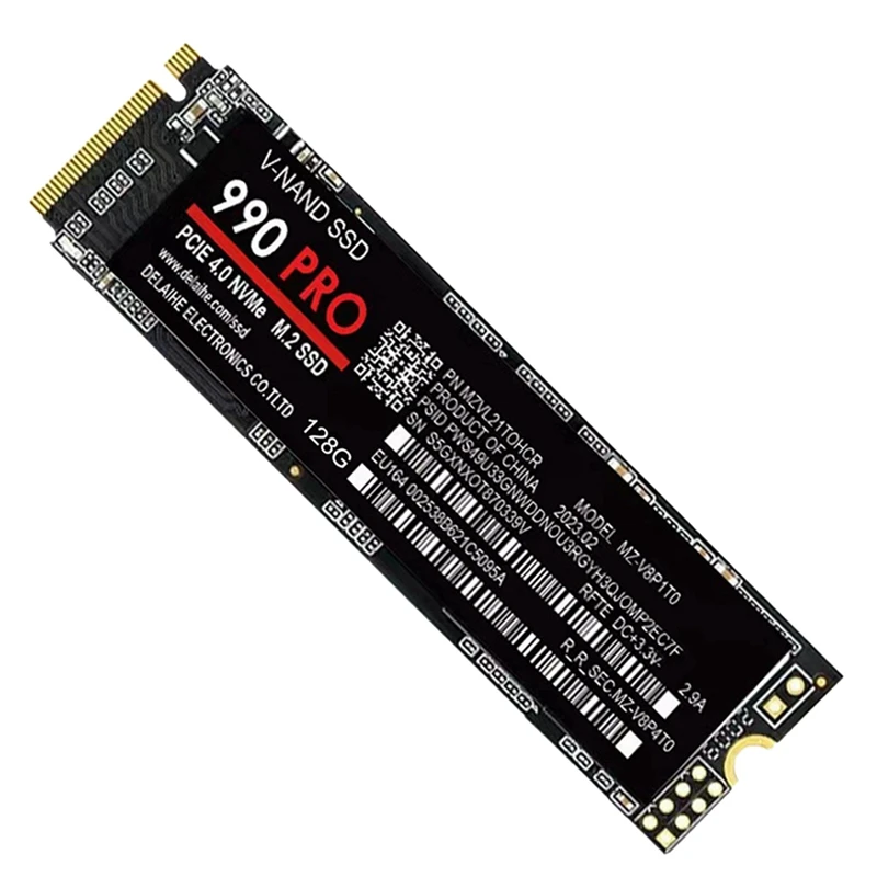 

1 шт. 128G 990 PRO M.2 2280 SSD Pcie 4,0 Nvme игровой внутренний жесткий диск SSD твердотельный Черный PCB для ноутбука и настольного компьютера