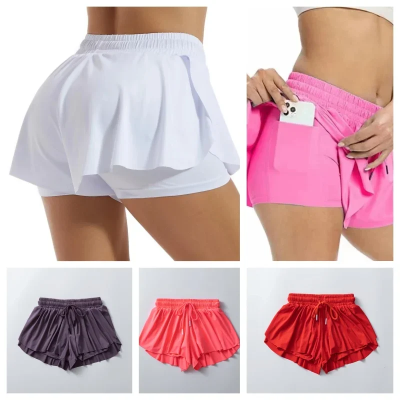 Fashionable women's yoga shorts, quick drying and nude tennis skirt pants, fitness running with pockets, sports shorts