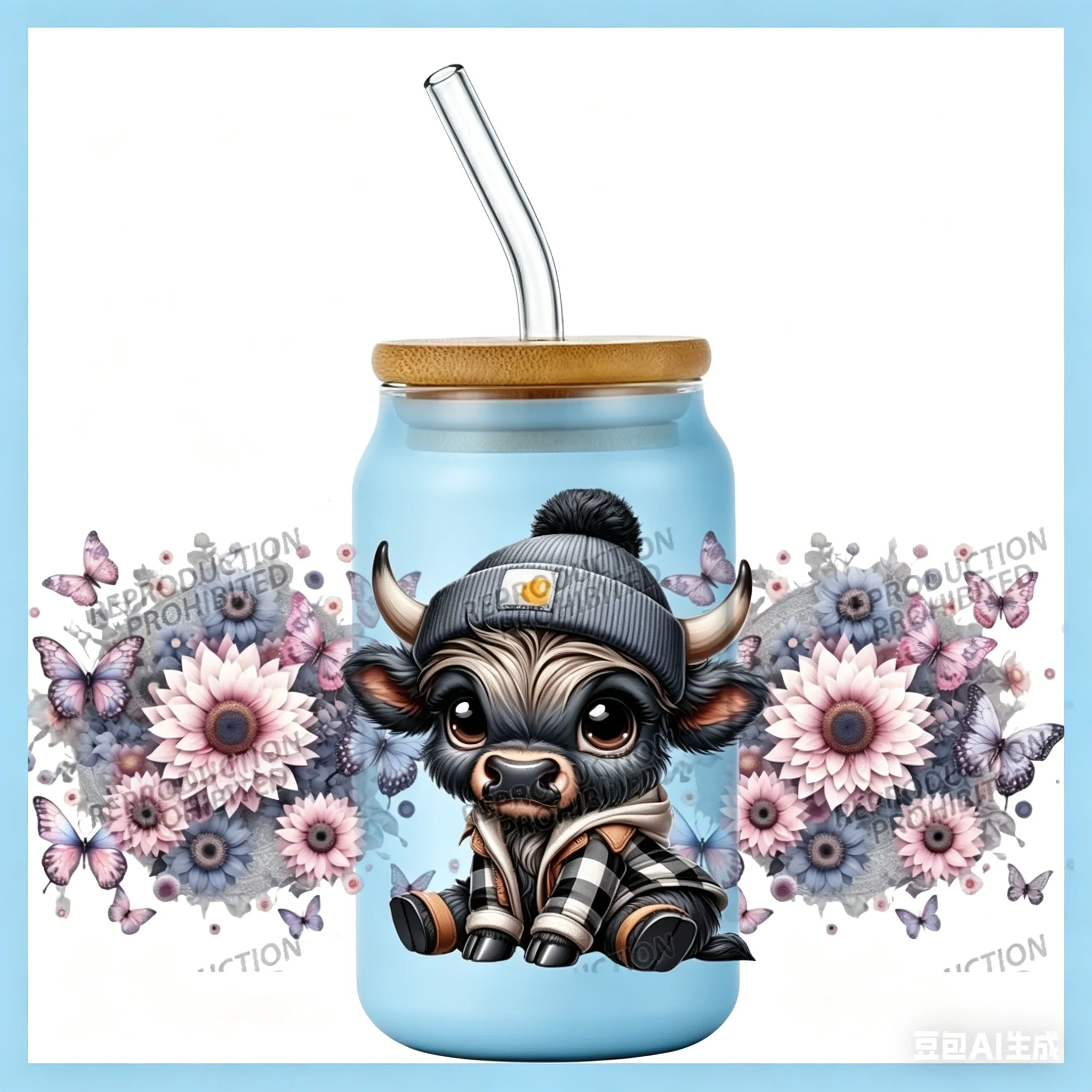 popular Street style cartoon black calf Decal 16oz Libbey UV DTF Cup Wrap Personal Durable Waterproof Logo For Cup Sticker