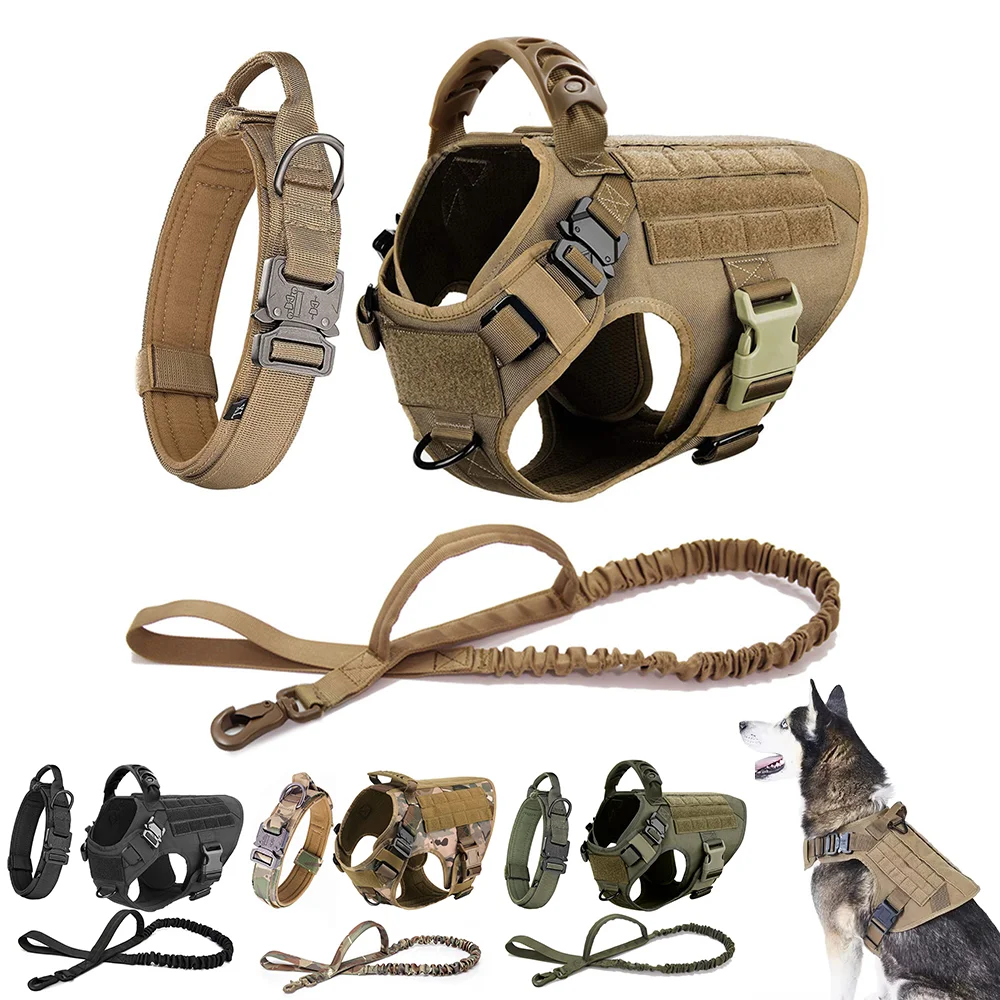 K9 Tactical Dog Harness Leash Set Dog Collar Military Large Tactical Vest for German Shepherd Pet Accessories for Medium Large