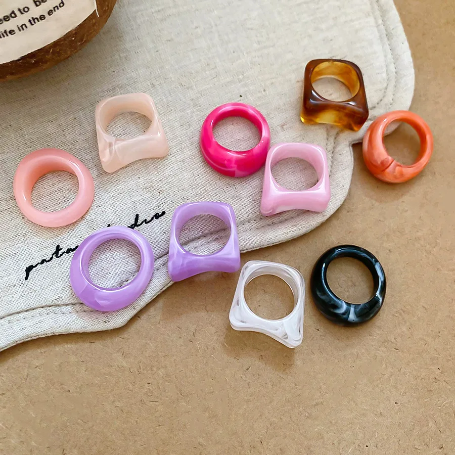 2PCS Fashion Colorful Transparents Geometric Acrylic Resin Finger Rings Ring Set For Women Jewelry Gift Wholesale Direct Sale