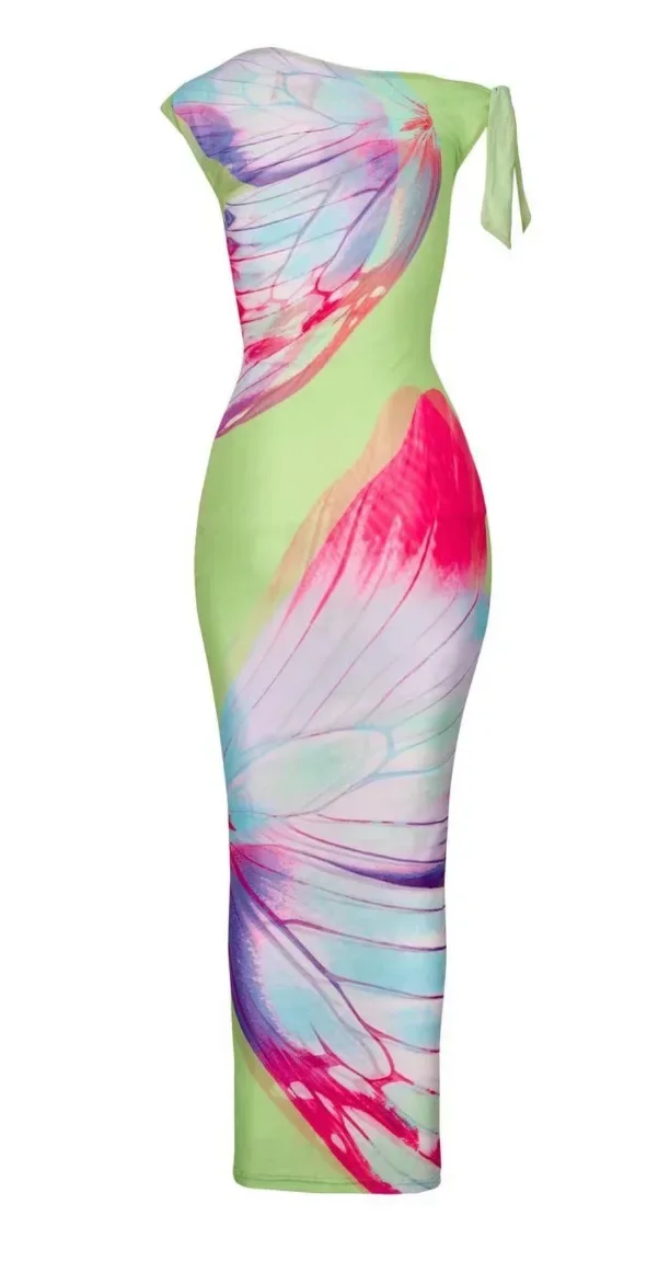 

Европейское женское платье 2025, летнее новое модное сексуальное сетчатое платье с косым воротником, длинная сумка на ягодицах, Vestidos De Verano Mujer