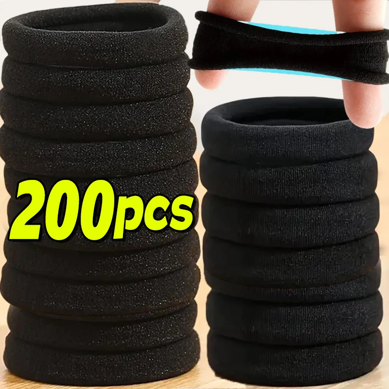 50/200pcs High Elastic Hair band Women Kids Hair Ties Soild Black Rubber Band Ponytail Holder Gum Scrunchies Hair Accessories