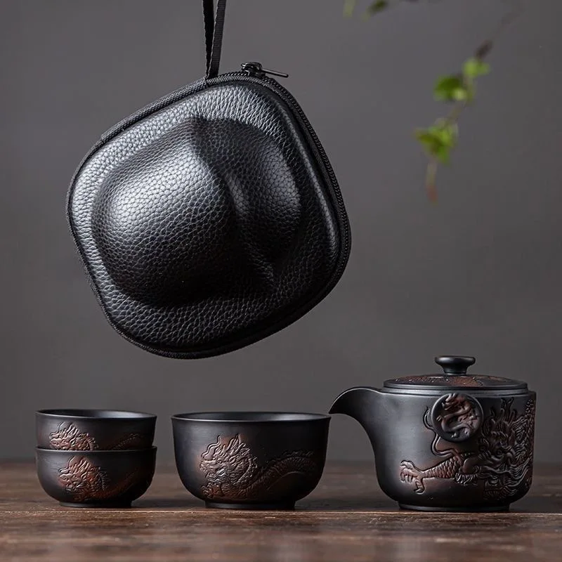 

Purple pottery Kuaike cup, one pot and two cups of purple sand outdoor travel tea set, tea cup drinking in the car,Gift