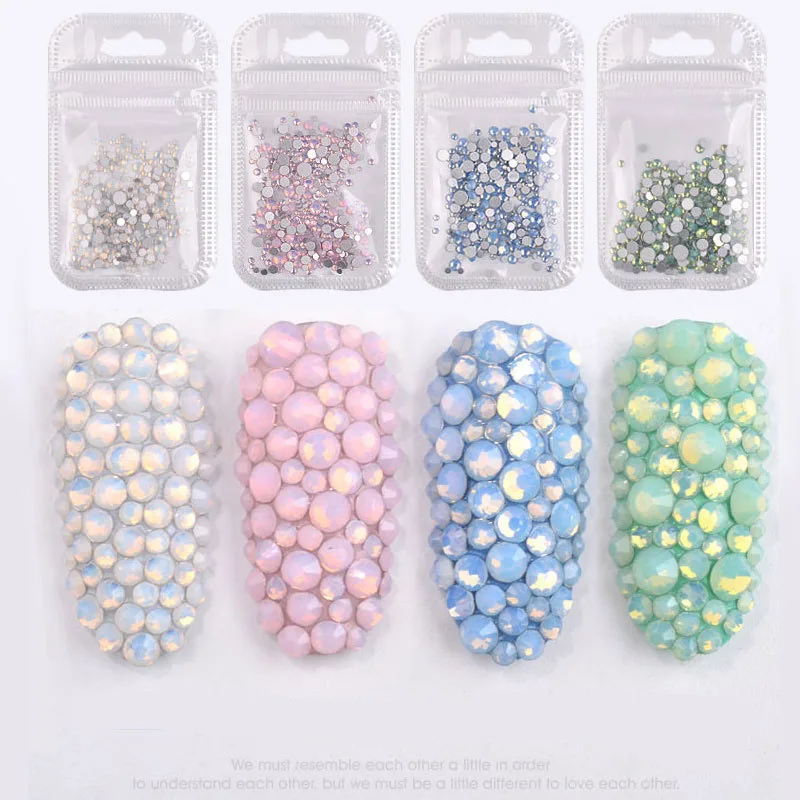 350Pcs Mix opale Crystal Nail Art strass 3d Charm Glass Flatback Non Hotfix decorazioni adesive per gioielli per unghie fai da te