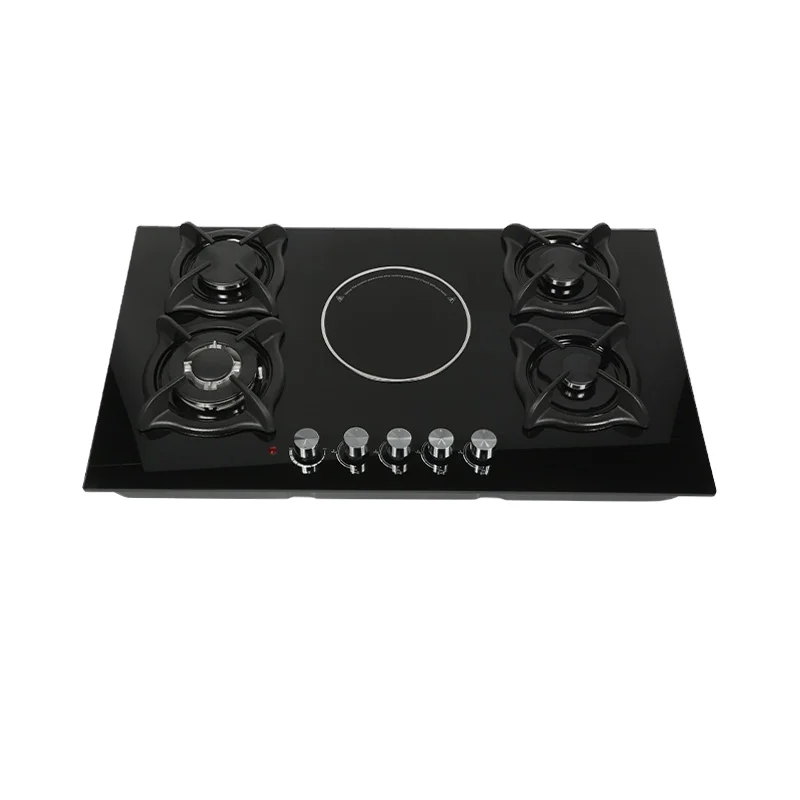 Electrodomésticos de Cocina para el Hogar, Cocina de Gas Empotrada de 4 Quemadores con Cubierta de Vidrio, Placa de Gas y Eléctrica