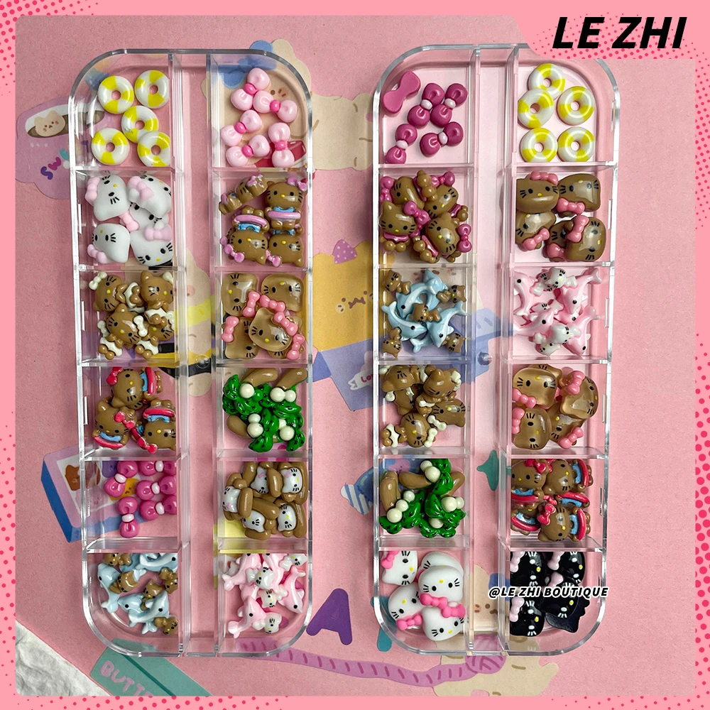 60 Stück Cartoon Hawaii schwarze Haut Hallo Kitty Nägel Kunst Charms Zubehör persönliche DIY Harz Nagels tudio Party Nagel Party Aufkleber