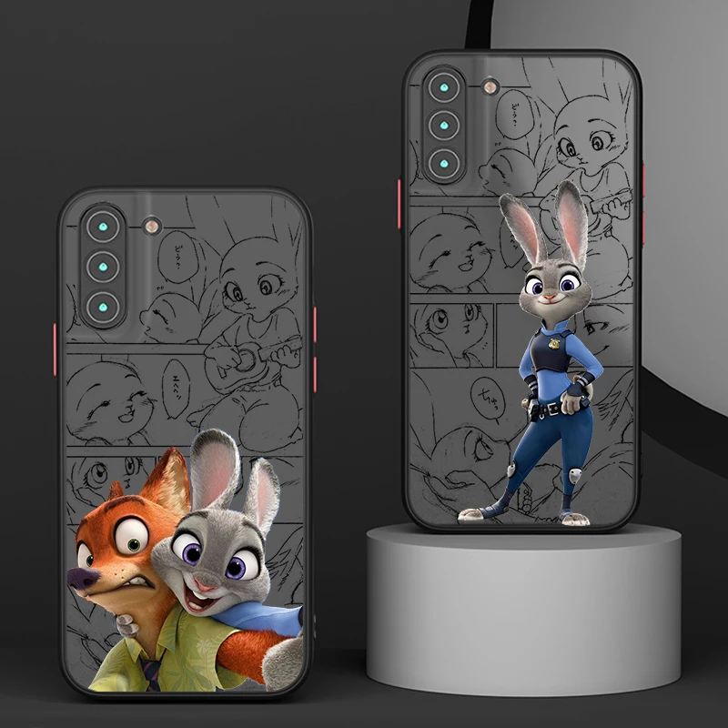 Fashion Disney Zootopia For Samsung S24 S23 S22 S21 Ultra S20 FE Note 20 Lite Plus Frosted Translucent Phone Case