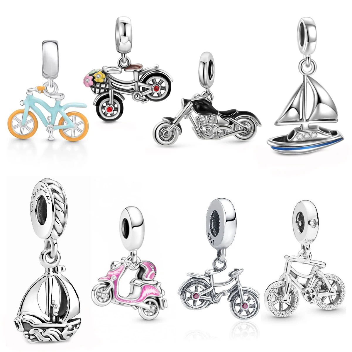 

New Hot Sale 925 Sterling Silve Bike Boat Travel Beads Dangle Charms Fit Original Pandora Bangles Women Fashion DIY Jewelry Gift