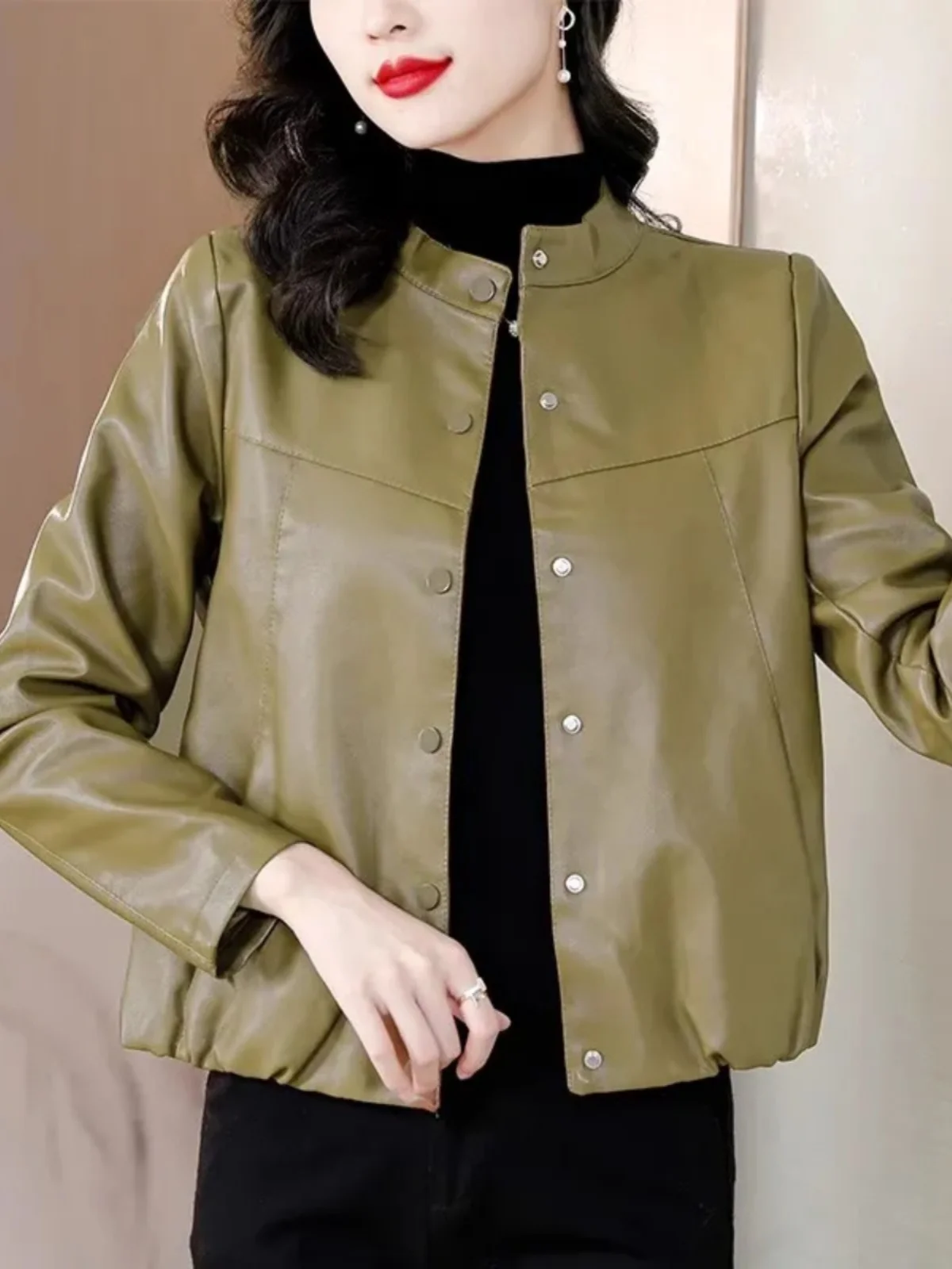 Faionable ort cuir Jaet femmes coupe ample minceur âge-défense automne hiver nouveau Sle Tagkita trajet coupe-vent