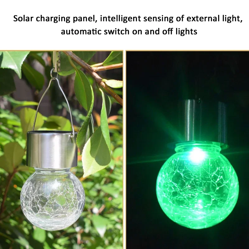 Lampe de jardin solaire à LED, boule de fissure de verre, lustre de pelouse, lumière de jardin de Noël, lanterne d'arbre extérieure, décoration