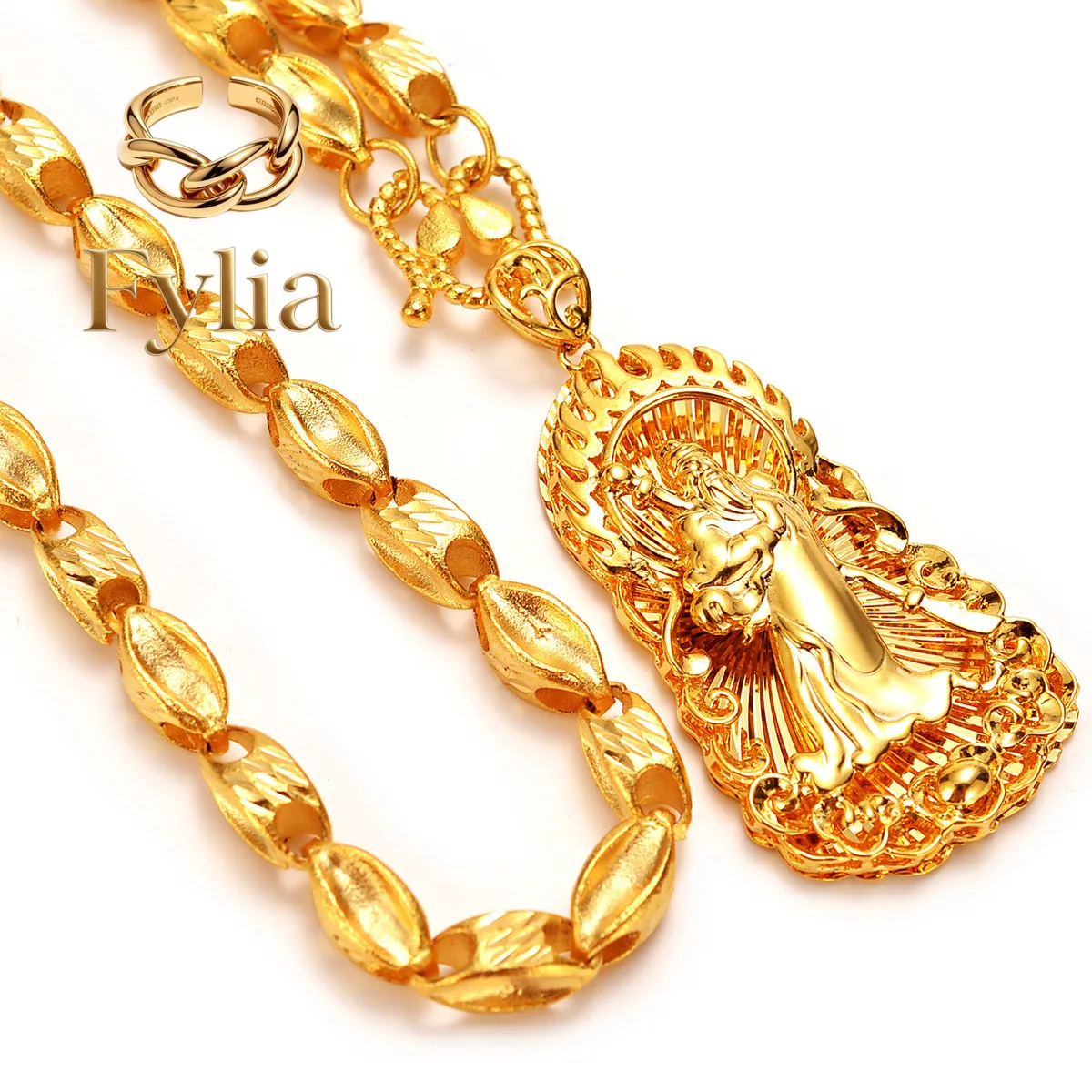 

Fylia Jewelry Boutique AU999 Gold Necklace Men's Flame Guangang Pendant Men's 24K Real Gold Pendant Atmospheric Fashionable Co