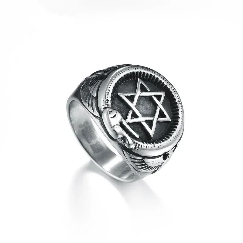 Retro Hexagram StarofDavid Ring for Men Boy Hip Hop Punk Vintage Rings  Church of Satan Male Jewelry US Size 7-13