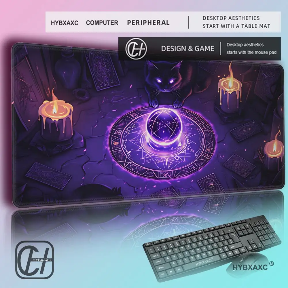 

HYBXAXC XXL Witchy Black Cat Mousepad – Mystic Crystal Ball & Tarot Design, Large Gaming Desk