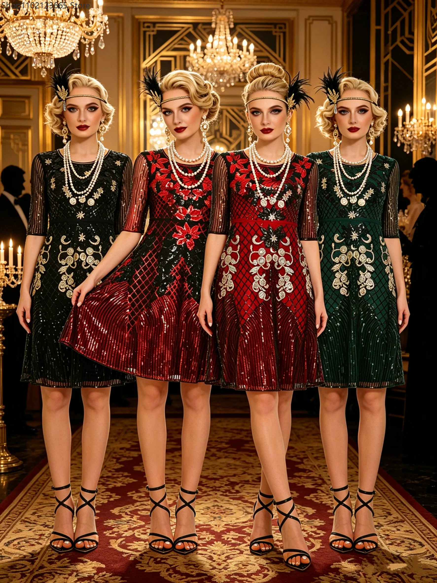 

Retro 1920s Gatesbee Dress Glittering Evening Gown Party Performance Women's Sparkling Skirt Suit Festival Celebration Costume