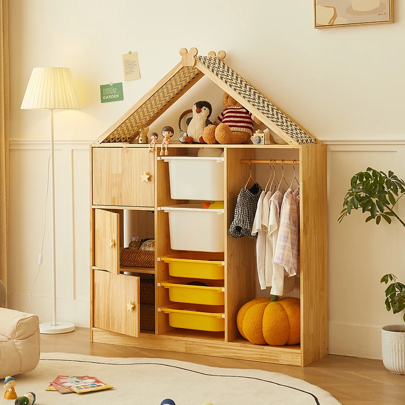 

Children's wardrobe storage cabinet Solid wood toy storage cabinet Bedroom boys and girls Hanging wardrobe