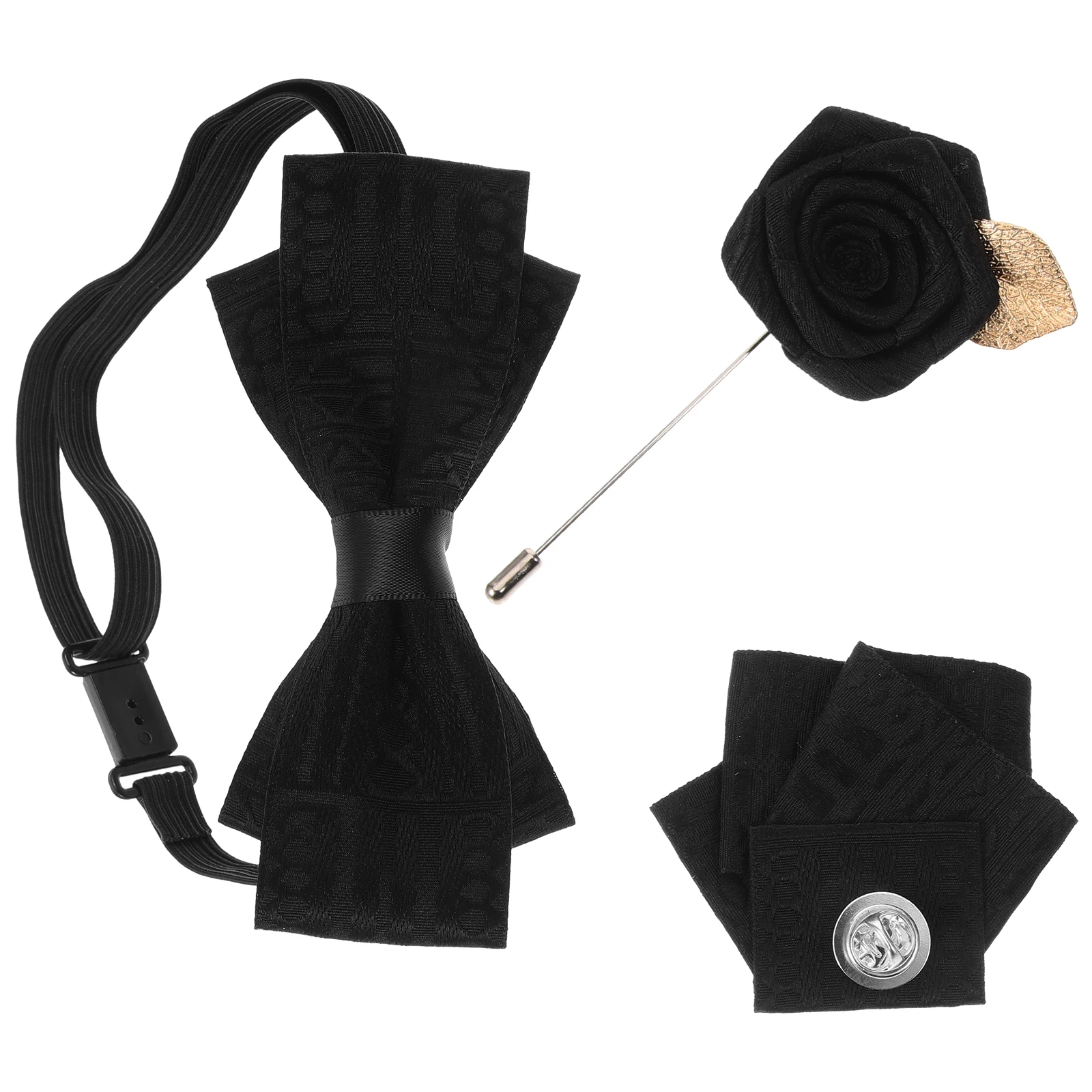 

Black Bow Tie Lapel Pin H kerchief Set for Men Tuxedo Shirt Brooch Suit Accessory Groom Accessories Cloth Pocket Square