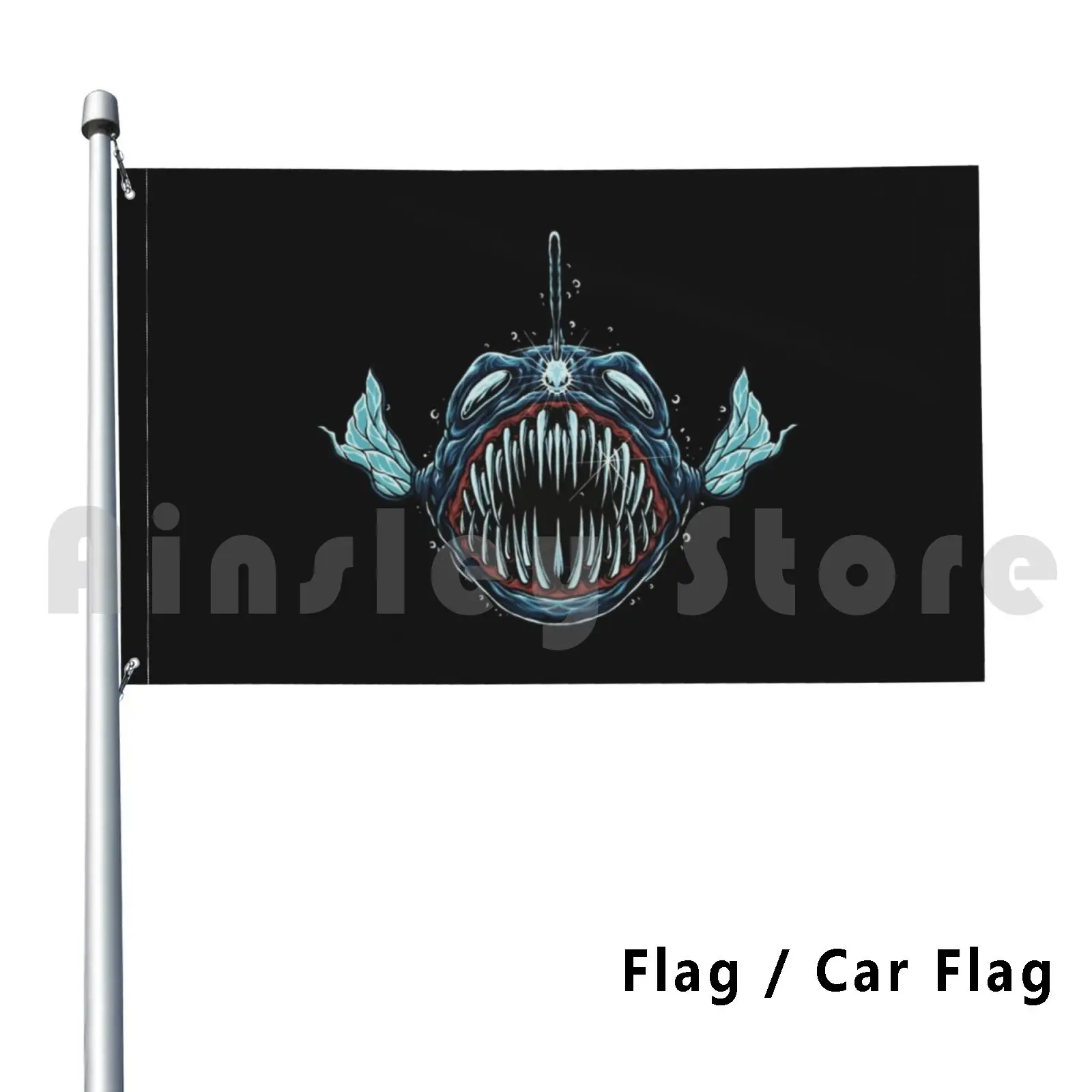 Flag Car Flag Angler Hat Angler Fish Marine Aqua Aquatic Sea Ocean Deep Attack Exotic Fishing Fisher