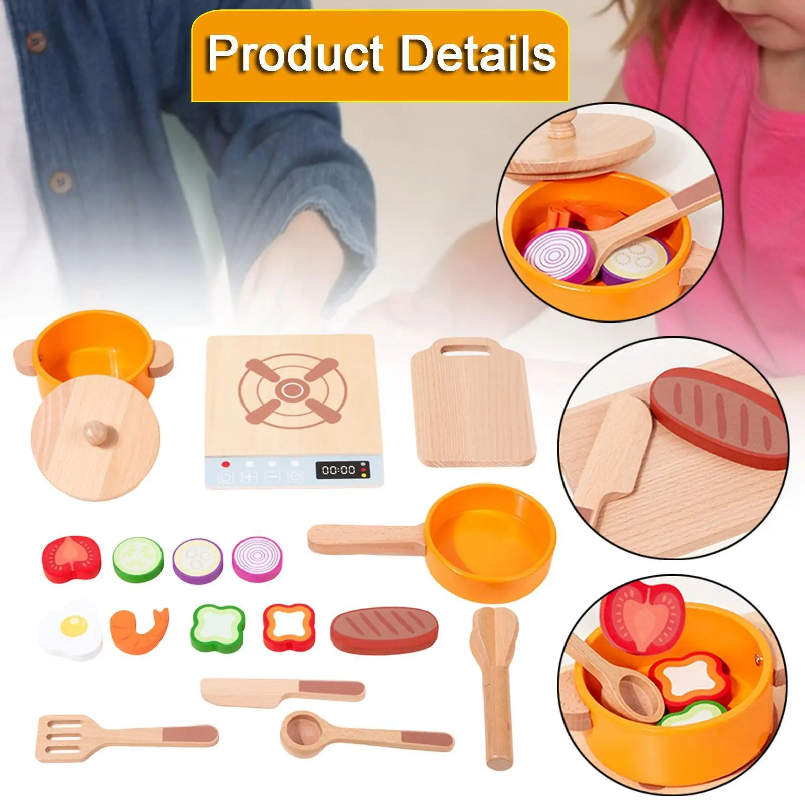 Küchenspielset, Spielzeug aus Holz, Spielküchenset für Partygeschenke, Rollenspiele im Innenbereich