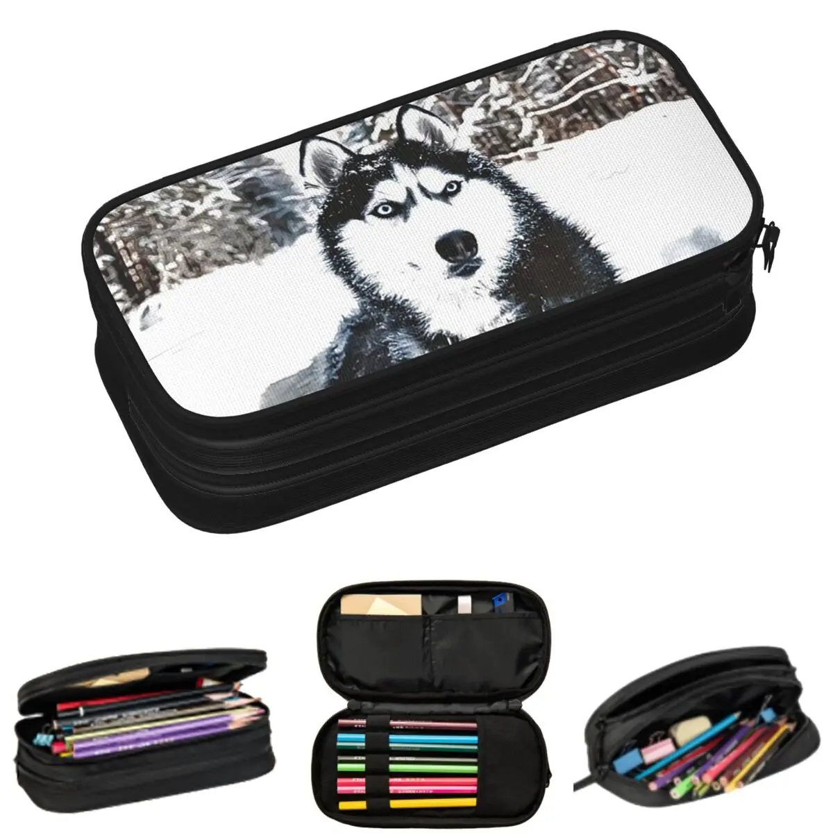 

Чудесные пеналы с принтом «Хаски в снегу» для студентов, школьные пеналы-коробки, сумка для карандашей, пенал большой вместимости