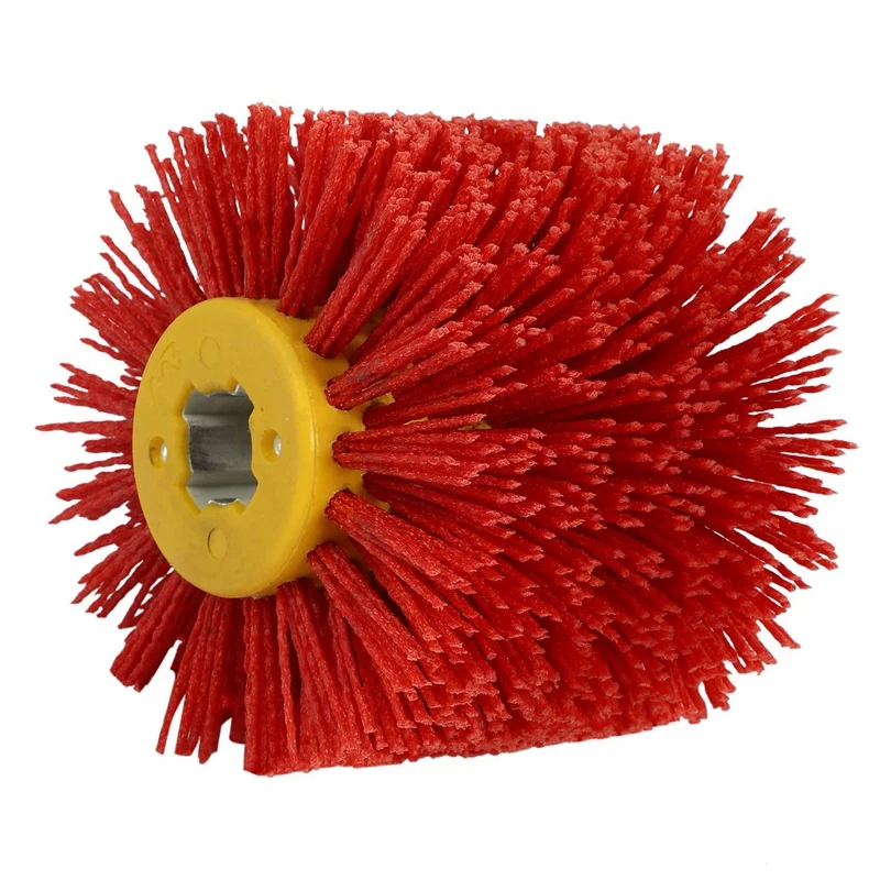 

4X Red Abrasive Wire Drum Brushes Deburring Polishing Buffing Wheel For Furniture Wood Angle Grinder Adapter