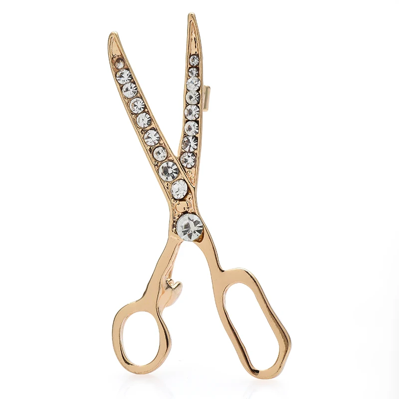 Wuli&baby Simple Scissors Brooches For Women Men 2-color Rhinestone Hairdresser Clothes Designer Brooch Pins Gifts