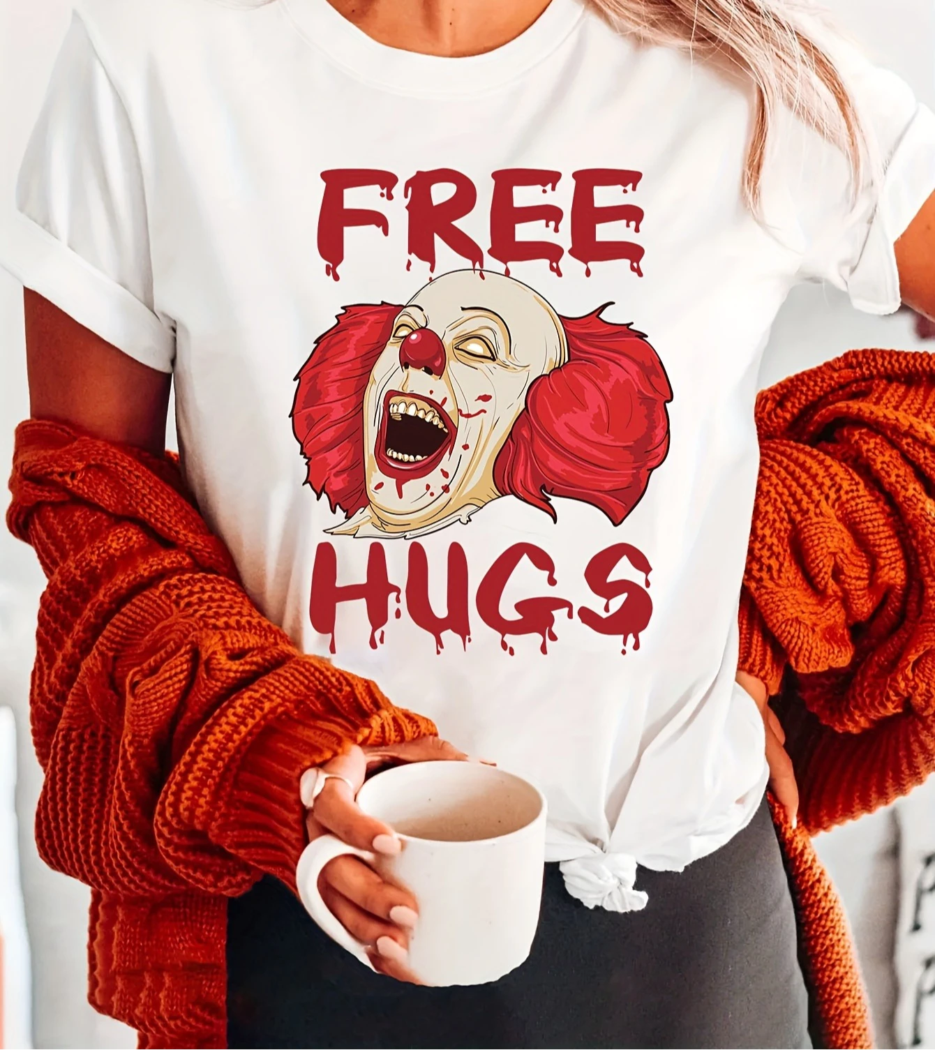 

Women's Halloween Evil Killer Clown Pattern T-shirt Short Sleeve Round Neck Casual Top Halloween Costume Party