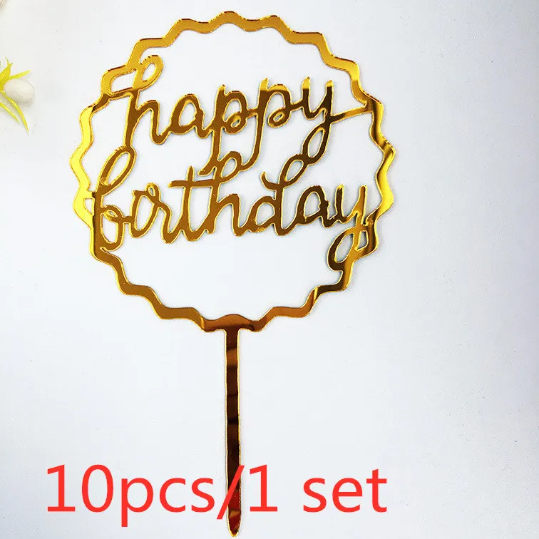10 Stück Happy Birthday Tortendekoration Gold Acryl Kuchenflagge für Kindergeburtstag Geschenk Tortendekoration Backzubehör – Detail 21