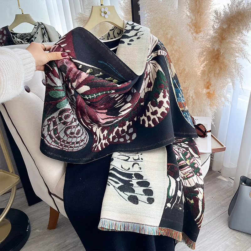 Scarf Women Butterfly Pattern Double Sided Jacquard Shawl Winter Autumn Wrap Scarves Ladies Fashion Animal Print Shoulder Cover