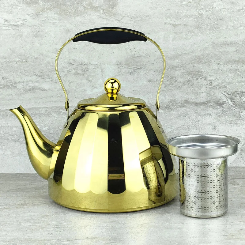 1L/1.5L/2L Gold Thickened Water Kettle with Infuser Stainless Steel Rapid Heating Boiling Water Pot Teapot For Home Tea Kettle