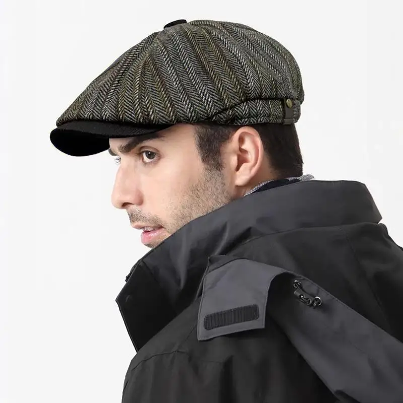 

Striped Color Blocked Octagonal Hat Vintage Men Women Newsboy Caps Berets Autumn Winter British Style Casual Painter Hats